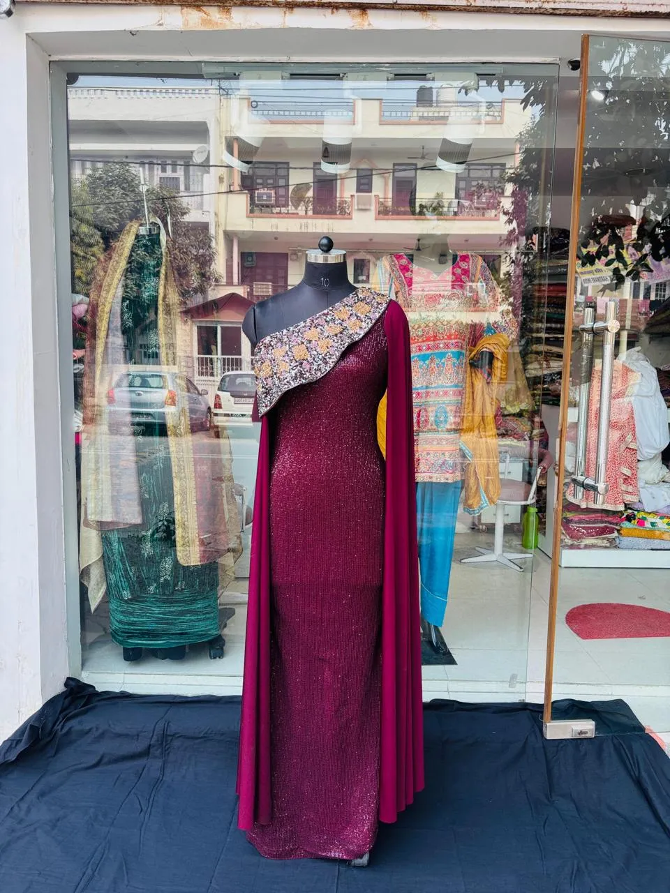 Wine Elegance Drape Gown
